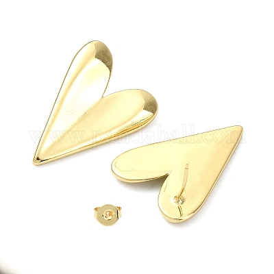 Латунные серьги-гвоздики в форме сердца для женщин EJEW-F311-02G-1