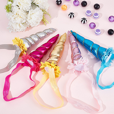 5 шт. 5-х цветные тканевые повязки на голову в виде рога единорога для детей OHAR-DR0001-01-1