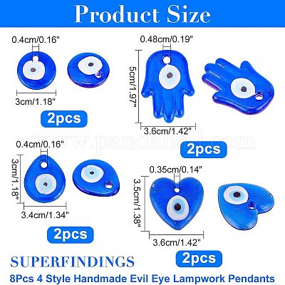 8 шт. 4 подвески ручной работы в стиле лэмпворк от сглаза LAMP-FH0001-04-1
