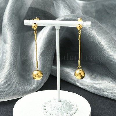 Серьги-гвоздики с круглыми бусинами из нержавеющей стали 304 для женщин EJEW-G417-01G-1