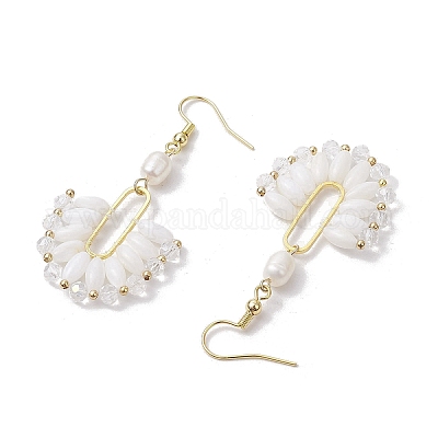 Латунные серьги с натуральным культивированным пресноводным жемчугом EJEW-TA00618-1