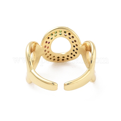 Латунное кольцо-манжета с микропаве из разноцветных кубических цирконий для женщин&nbsp;LS-RJEW-Z055-02G-01-1