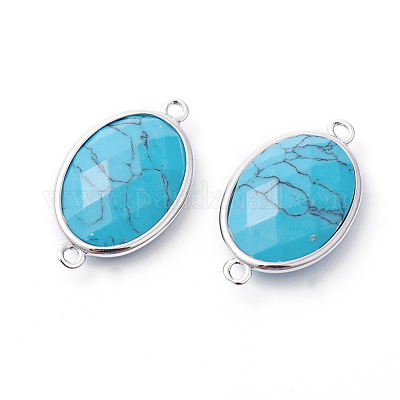 Соединители звеньев из синтетической бирюзы из латуни платинового цвета G-F339-B02-1