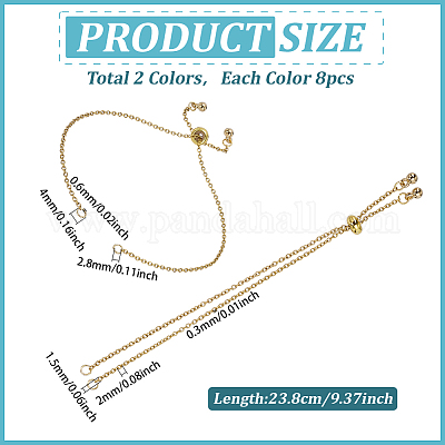 16 шт. 2 цвета регулируемые цепи из нержавеющей стали 304 для изготовления браслетов AJEW-ME0001-03-1