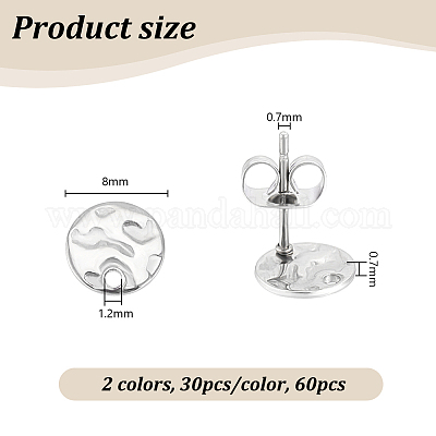 60 шт. 2 цвета 201 нержавеющая сталь плоская круглая фурнитура для сережек-гвоздиков STAS-UN0060-68-1