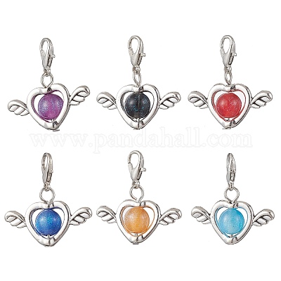 6 шт. подвесные украшения из искусственной смолы кошачий глаз и сплава 6 цветов HJEW-JM03885-1