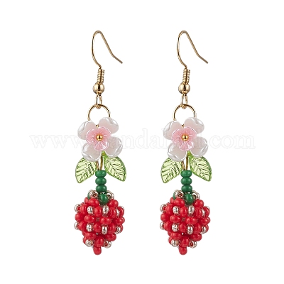 Серьги-подвески из бисера из нержавеющей стали 304 в виде цветка EJEW-MZ00470-01-1