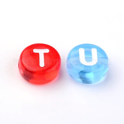 Прозрачные акриловые бусины с буквами и горизонтальными отверстиями PL41C9070-1