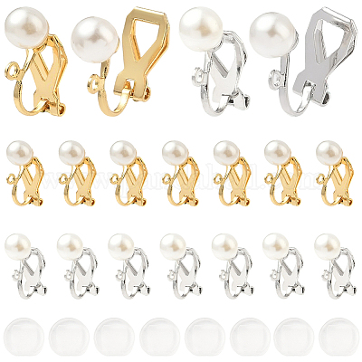 24 шт. 2 стиля фурнитуры для сережек-клипс из нержавеющей стали 304 с пластиковыми бусинами с имитацией жемчуга STAS-SC0010-46C-1