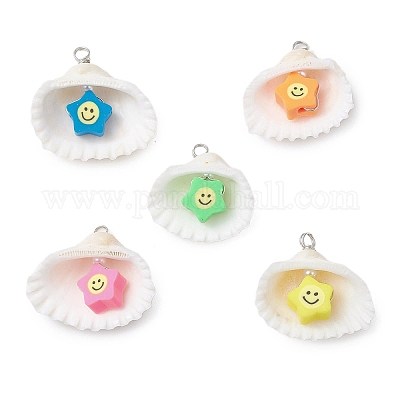 Подвески из полимерной глины ручной работы в виде натуральной ракушки и улыбающегося лица PALLOY-JF03802-01-1