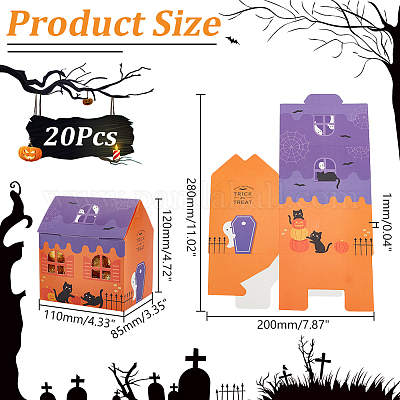 ハロウィーンテーマの紙箱  梱包用段ボール箱  猫の模様の家  オレンジ  8.5x11x12cm&nbsp;CON-WH0088-96-1