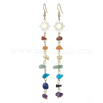 Серьги с кисточками из натуральных и синтетических драгоценных камней на тему чакры EJEW-JE05452-02-1