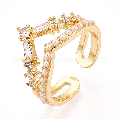 Латунные кольца-манжеты с микропаве и прозрачным цирконием для женщин KK-T074-15G-1