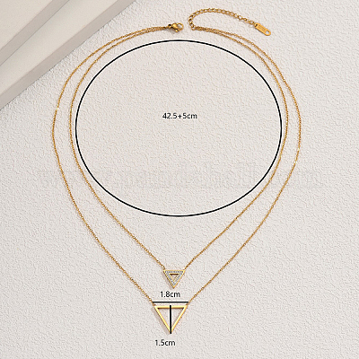 Двухслойные ожерелья из нержавеющей стали 201 с полым кулоном в форме перевернутого треугольника для женщин KA5350-1