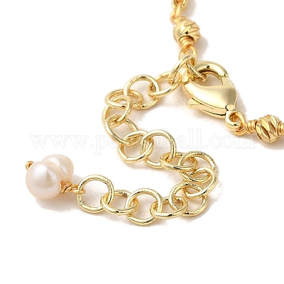 Браслеты с круглыми звеньями из синтетической бирюзы и натуральным жемчугом BJEW-C051-14G-1