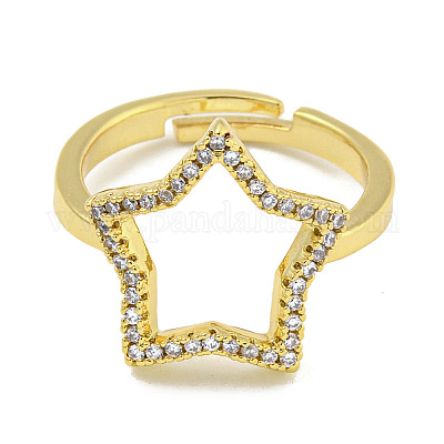 Регулируемые кольца из латуни с микро-паве и цирконием в форме звезды для женщин RJEW-F162-13G-1