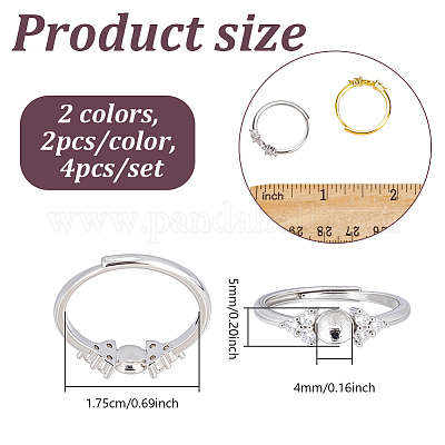 4 шт. 2 цвета 925 регулируемых кольца из стерлингового серебра со стразами STER-NB0001-16-1