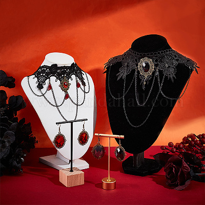 Gothic Vampire Jewelry Set - Black Lace Choker with Red Rhinestone Earrings  Pirate Accessories Set for Women and Girls