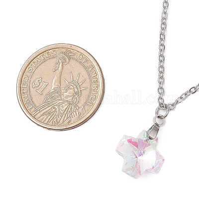 Ожерелья с подвесками из прозрачного стекла с гальваническим покрытием NJEW-JN05146-03-1