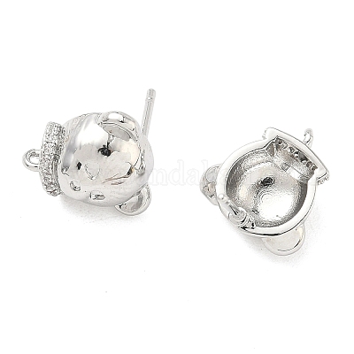 Фурнитура для сережек-гвоздиков с прозрачными кубическими цирконами из латуни с микропаве KK-G547-05P-1