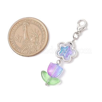 6 шт. 6-х цветные стеклянные подвесные украшения в виде тюльпанов и звезд HJEW-JM02847-1