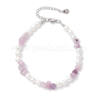 Браслеты из натурального лепидолита и стеклянного жемчуга BJEW-JB12318-03-1