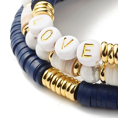 Set di braccialetti elasticizzati con perline di perle di plastica ABS e argilla polimerica da 6 stili all'ingrosso