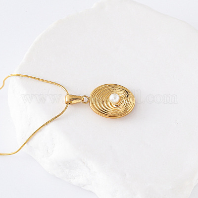 3 шт. ожерелье из нержавеющей стали с многослойной овальной подвеской с ракушечным жемчугом CI3744-1