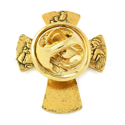 Крест сплав черные эмалевые булавки броши JEWB-M049-01AG-02-1