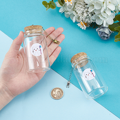 2 шт. 2-цветные прозрачные стеклянные бутылочки для молочных зубов с пробковыми пробками из сплава и наклейками с изображением зубов AJEW-NB00017-1