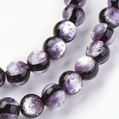 Ручная серебряная фольга стеклянные бусины Lampwork LAMP-P051-M01-12mm-1