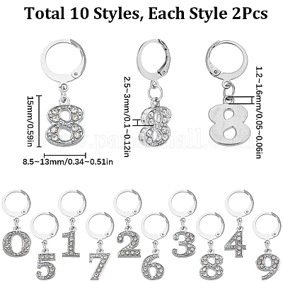 Маркеры для подвесок из сплава со стразами номер 0~9 HJEW-SC00012-1