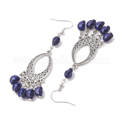 Серьги с подвесками из синтетической бирюзы и сплава EJEW-JE05890-04-1