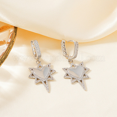 Серьги-кольца из латуни с прозрачным кубическим цирконием в форме звезды и сердца LS5969-1-1