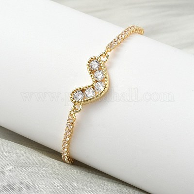 Браслеты-слайдеры из латуни с микропаве из кубических цирконий в форме сердца BJEW-K248-02G-1