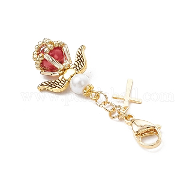 Подвеска в виде ангела из стеклянного жемчуга и стеклянных бусин HJEW-MZ00265-04-1