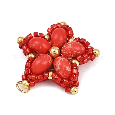 Подвески из стеклянного бисера ручной работы и синтетических окрашенных бусин императорской яшмы PALLOY-MZ00752-05-1