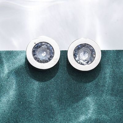 Плоские круглые серьги-гвоздики из нержавеющей стали 304 EJEW-C099-23P-03-1