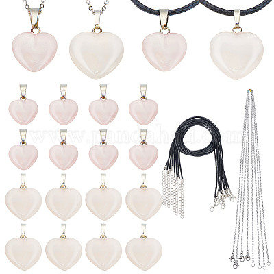 Набор для самостоятельного изготовления ожерелий с подвеской в виде сердца из натурального розового кварца DIY-OC0012-08-1