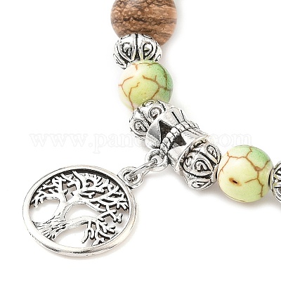 Плоские круглые браслеты с подвесками в виде дерева жизни из сплава BJEW-JB12358-03-1