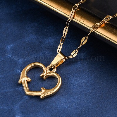 Ожерелье с подвеской из нержавеющей стали 201 для женщин NJEW-F335-02G-05-1