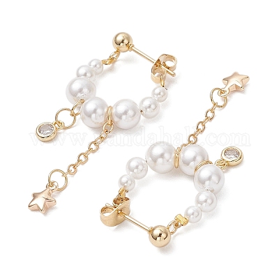 Серьги-кольца из нержавеющей стали 304 с круглыми звездчатыми жемчужинами EJEW-TA00633-1