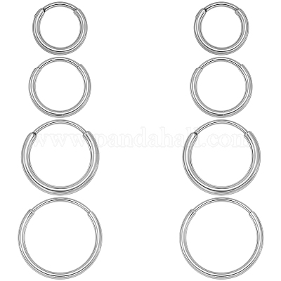 8 шт. 4 стиля гипоаллергенных серег-колец из чистого титана класса имплантов f136 EJEW-BBC0001-86-1