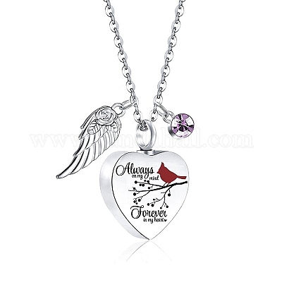 Ожерелье с подвеской в виде урны с пеплом в форме сердца с крыльями PW-WG4984E-06-1