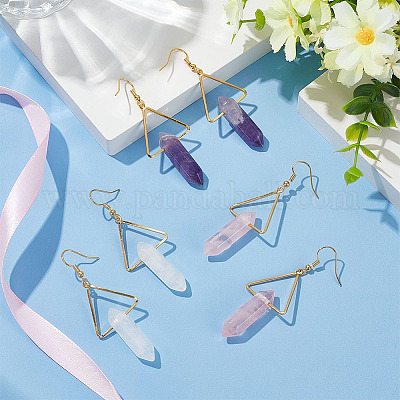 3 пара серег-подвесок в форме пули с натуральными смешанными драгоценными камнями в 3 стилях EJEW-AN0002-27-1