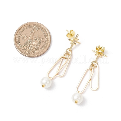 Стеклянная звезда из нержавеющей стали 304 с круглыми подвесными серьгами-гвоздиками EJEW-JE06481-02-1