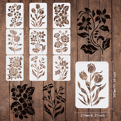 9pcs Rose Flower Stencils 6inch Reusable Rose Stencils For Painting On Wood  Canvas Wall Furniture Floral Stencil Border Flowers Templates For Crafts D