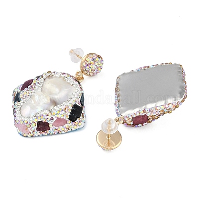 Серьги-гвоздики ручной работы из индонезийской латуни с покрытием из ромба EJEW-U010-03B-G-1