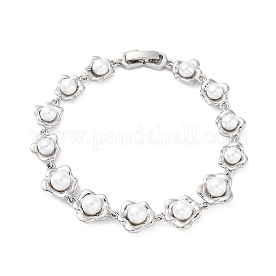 Браслеты из латунных звеньев с цветочным узором BJEW-G740-01P-1