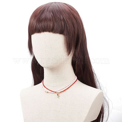 3шт 3 стильных ожерелья из стеклянных семян и латунного сердца из бисера NJEW-JN03965-1